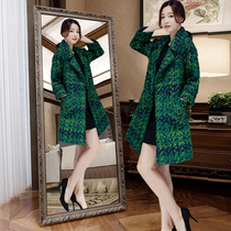 Fashion woolen coat womens winter 2021 Korean version of long loose large size plaid wild coat coat thin