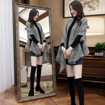 Early autumn woolen coat shawl cloak 2021 new foreign style plaid loose size fat MM coat tweed coat