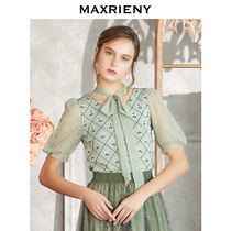 MAXRIENY 2020 autumn new fashion bubble sleeve vintage floral top slim-fit stitching sweater women