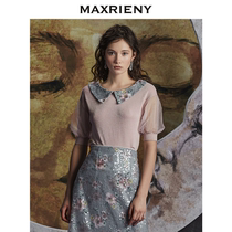 MAXRIENY mesh patchwork sweater slim short sweater (collar is subject to the details of the picture)