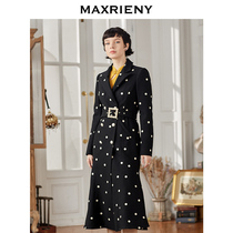 MAXRIENY2020 winter new retro black slim-fit lace-up polka dot mid-length dress coat female