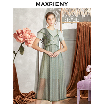 MAXRIENY 2020 autumn new retro fairy wind asymmetrical ruffle temperament two-piece dress