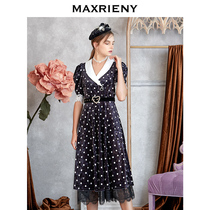 MAXRIENY2020 autumn new V-neck mid-length dress playful age-reducing slim-fit retro Hepburn three-point dress
