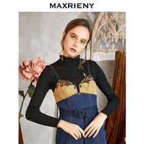 MAXRIENY 2020 autumn new black pullover slim slim base shirt ruffle collar temperament sweater