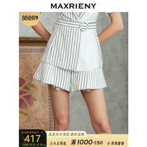 MAXRIENY 2020 summer new retro striped slacks lace stitching micro-lapped pants fashion temperament shorts