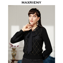 MAXRIENY 2020 autumn new retro long-sleeved black pullover fashion starry ling grid wool sweater