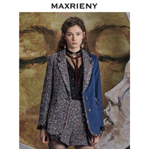 MAXRIENY new retro coarse denim stitching jacket female plush larry short top tide
