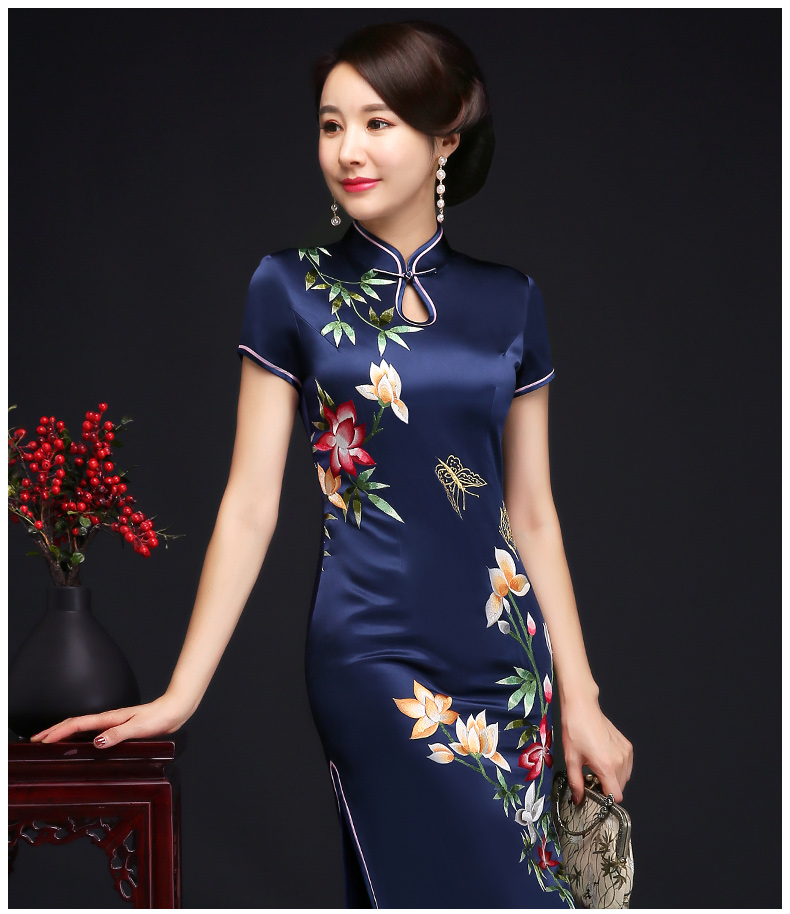 ly-00784真丝绣花旗袍夏新款苏绣高档气质优雅刺绣中式礼服