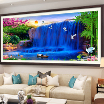 Flow water raw wealth cross stitch line embroidery living room modern hand embroidery landscape painting atmosphere large 2021 New