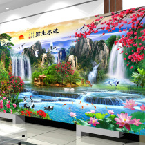 2021 new thread embroidery cross stitch living room running water making money welcoming guests pine handmade diy embroidery landscape calligraphy and painting large