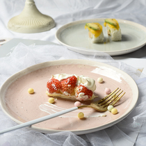 ahahome Pink Beach shaped edge plate INS KINFOLK Nordic Western food plate personality flaw