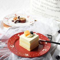 Creative ceramic tableware Nordic ins Wind Net red cake plate household dish plate breakfast plate Christmas plate blemishes