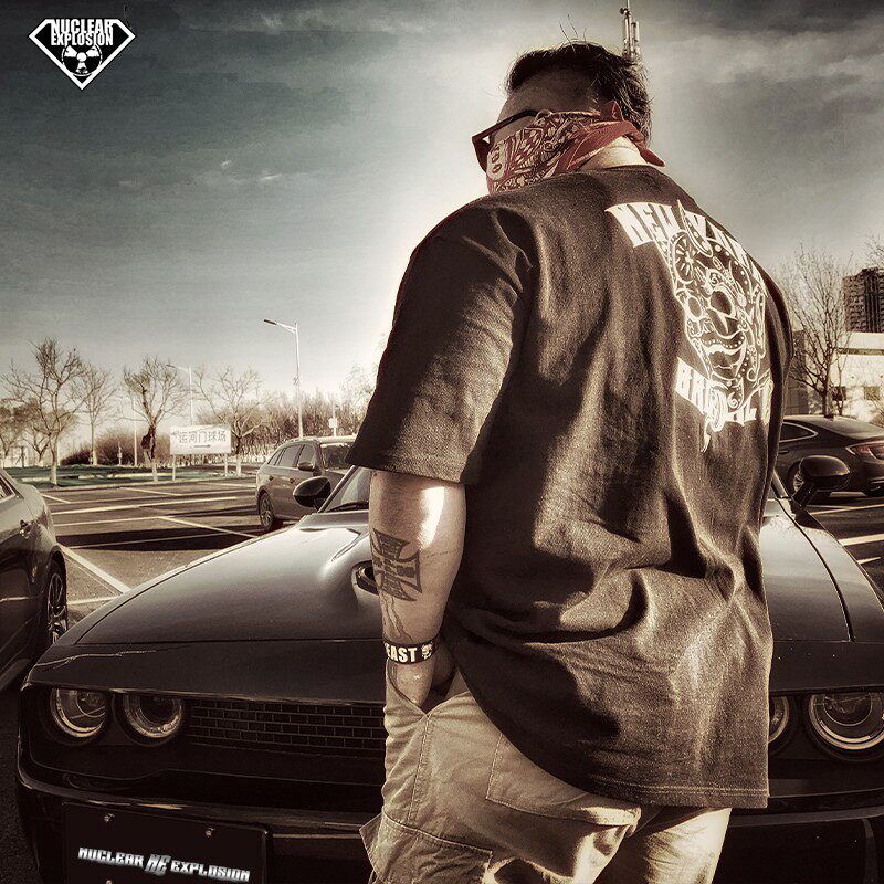 核爆炸西海岸匪帮chicano恶魔小丑重磅纯棉美版大码黑白短袖t恤男