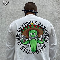 OGMC locomotive tide card Mexican bandana cactus cartoon printed pure cotton loose black and white slapped bottom long sleeve t-shirt