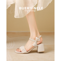 Not Two Shoes Workshop This Year New Sandals Women Xia Ladies 2022 Fairy Wind Transparent 100 Lapped Pearls Coarse Heels