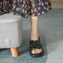 Roman sandals women fairy wind ins tide leather net red thick bottom 2021 new summer cross with flat shoes