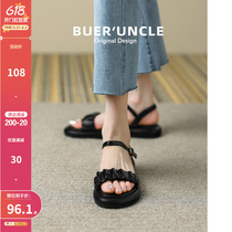 Thick Bottom Roman Sandals Womens Summer Genuine Leather Flat-bottomed 2022 New brief lined with womens shoes fit dresses