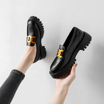 Small leather shoes womens British style 2021 new wild round head thick bottom single shoes womens spring pedal loafers jk womens shoes