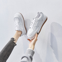 2021 new big head bread shoes female ugly head round 100 lap net red thick bottom heightening genuine leather small white shoes womens board shoes