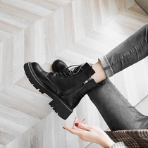 Martin boots womens 2021 new autumn and winter British style leather boots womens net red thick-soled all-round motorcycle boots