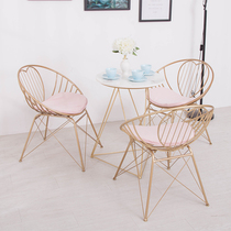 Nordic Ins Creative Milk Tea Shop Chair Iron Wire Dining Chair Mesh Red Iron Art Chair Casual Cafe Dining Table And Chairs Combination