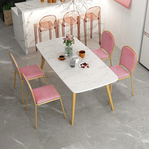 Nordic Marble Dining Table And Chairs Combo Net Red Iron Art Home Rectangular Dining Table Modern Minima Small Household Type Table