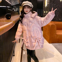 Girls cotton-padded clothes 2021 new foreign-style childrens winter thickened cotton-padded jacket medium-length girl childrens cotton-padded jacket