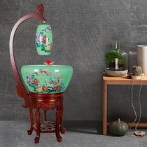 New Jingdezhen ceramic fish tank living room office fish tank feng shui decoration filter circulating water spray fish Basin