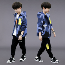 Boys  autumn suit 2021 new big boy handsome boy spring and autumn childrens camouflage two-piece set Korean version of the tide