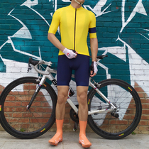 CNRIDE summer new Pure series lemon yellow retro short sleeve cycling suit Tibetan blue strap pants set