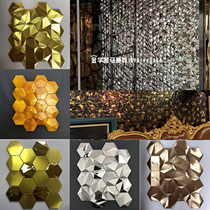 Stainless steel mosaic hexagonal wall tiles three-dimensional light luxury metal wall stickers close screen wall engineering KTV