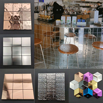 Modern minimalist stainless steel block mosaic bright silver background wall bar bathroom metal tile