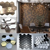 Hexagonal mosaic European mirror background wall high and low three-dimensional metal tile rose gold copper color wall sticker Hotel