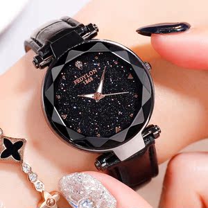 夜光星空手表女士石英表学生金表女磁力带