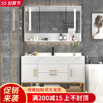 Modern minimalist light lavish marble integrated bath room cabinet combined hand wash wash face pool toilet washing table basin suit