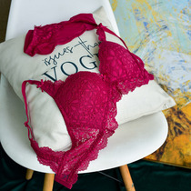 Honey peach neon dress sexy gathering deep V luxury lace breathable lace underwear comfortable soft steel ring bra set