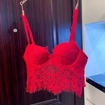 Peach neon dress retro eyelashes wide-sided lace underwear women have steel ring on the thin bottom thick gathering chest bra set