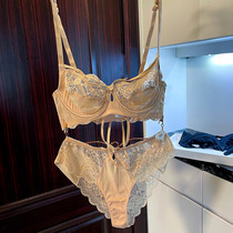 European and American fat woman large size bra big chest small bra set solid color string personality underwear female button lace