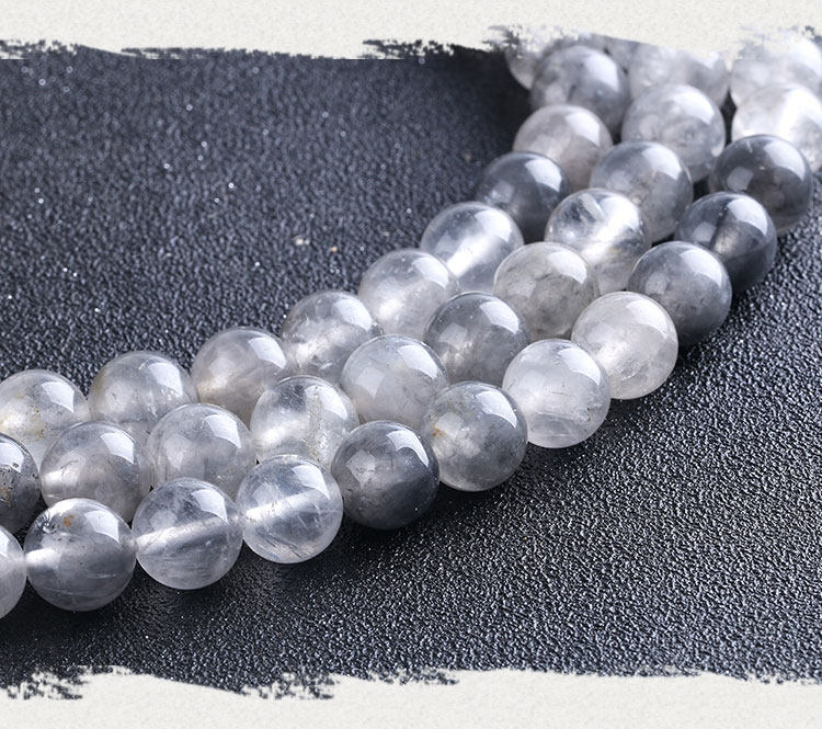 4-14mm纯天然灰水晶云水晶散珠 魔鬼水晶光面圆 diy手工手链材料