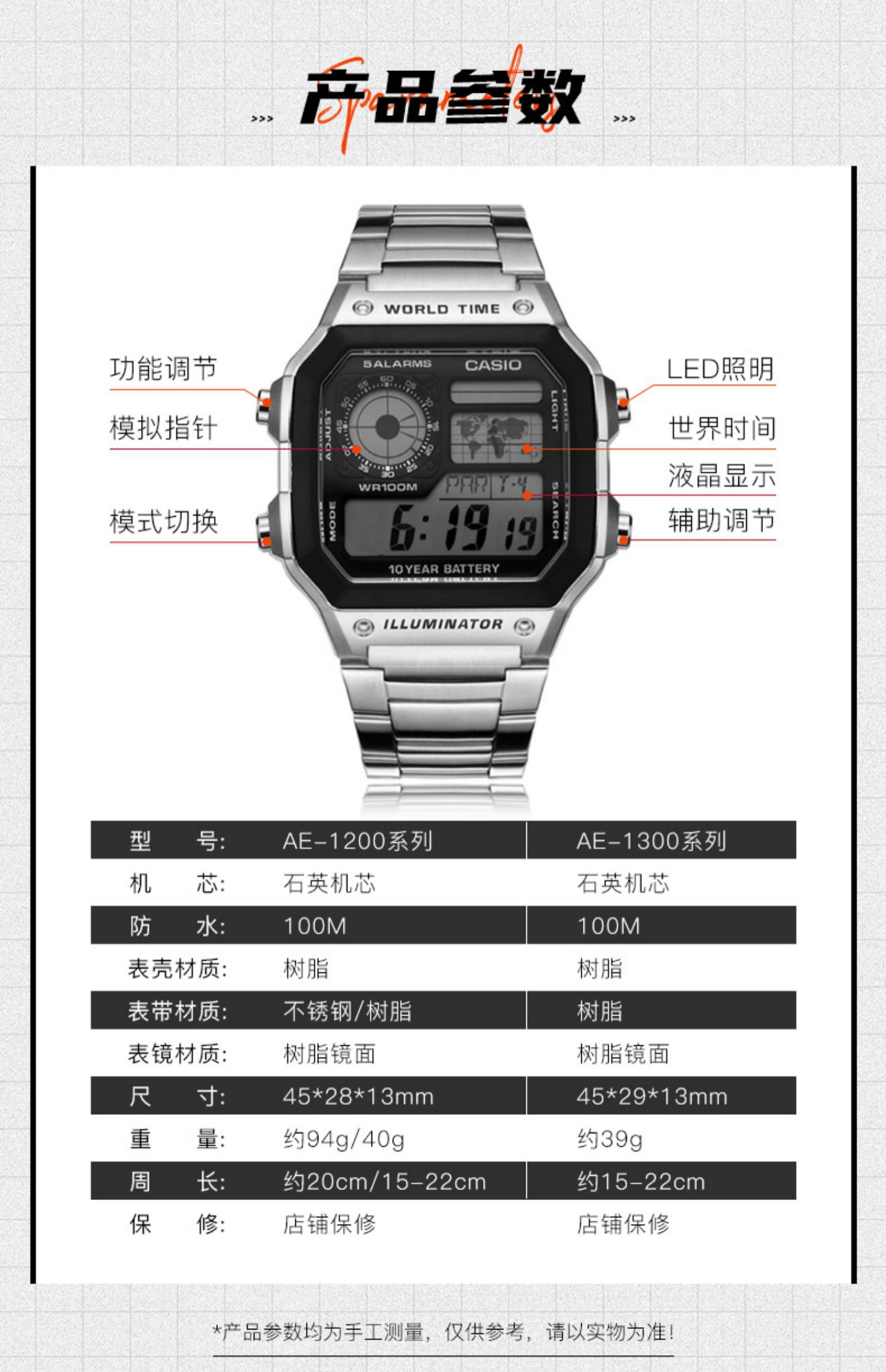 香港直邮卡西欧casio手表男士休闲电子运动表小方块ae1200whd1a