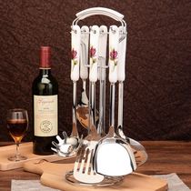 Household wooden handle new stainless steel spatula kitchen three-piece set cooking shovel spoon set porridge spoon kitchenware supplies