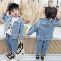 Girls denim coat spring and autumn 2021 new foreign style childrens leisure Korean version of coat female baby fashion spring dress