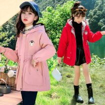 Girl plus velvet coat autumn and winter 2021 new foreign style children thick windbreaker medium long girl fashionable autumn clothes