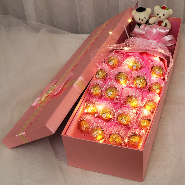 ຂອງຂວັນສ້າງສັນ Ferrero Rocher ຊັອກໂກແລັດ bouquet ກ່ອງຂອງຂວັນ roses ຂອງຂວັນວັນເກີດສໍາລັບແຟນ surprise ຂອງຂວັນ romantic