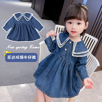 Girls denim skirt dress 2021 spring and autumn new foreign style childrens princess dress baby girl spring long sleeve skirt