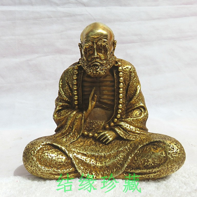 達摩祖師銅像30釐米精工紫銅色禪意擺件新古典風格佛像桌面擺設