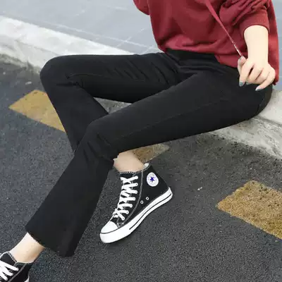 Micro-flared pants women's black jeans spring and autumn 2021 new Korean version of thin chic micro-flared pants high waist nine-point pants