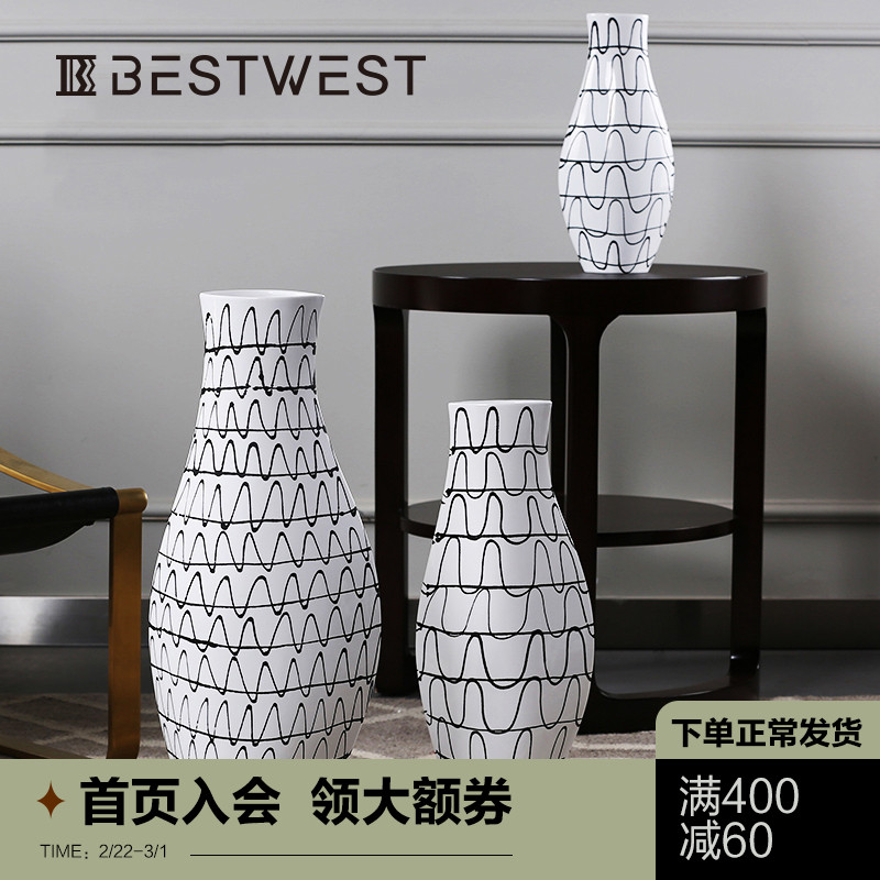 Light key-2 luxury stripe ceramic vases, large ground flower arranging device example room sitting room household soft adornment creative furnishing articles