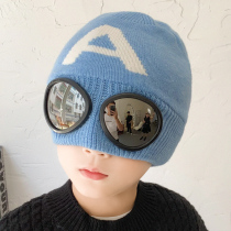 Childrens hats autumn and winter cotton baby knitted wool hats cute boys and girls glasses protection winter warmth