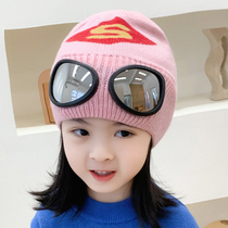 Childrens hats autumn and winter boys and girls knitted wool hat baby hats cute glasses baby hats warm in winter